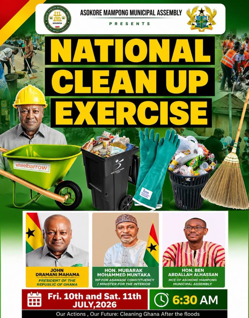 Asokore Mampong Municipal Assembly Conducts June Clean-Up Exercise at Asawase